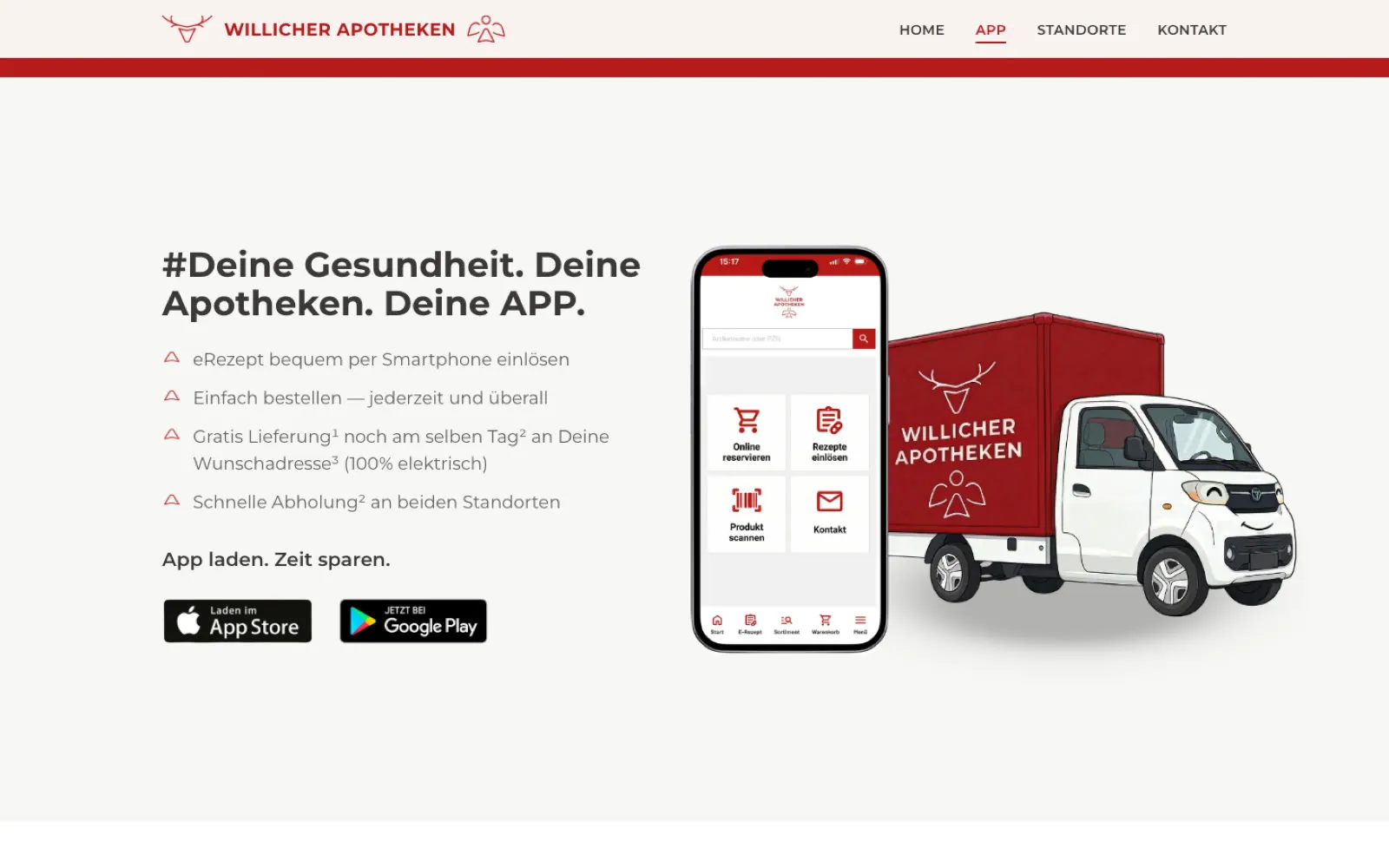 App section covering eRezept, ordering and same-day delivery