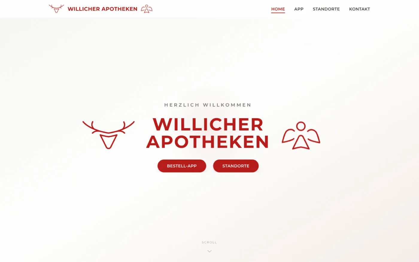 Hero section of the Willicher Apotheken site with the brand lockup