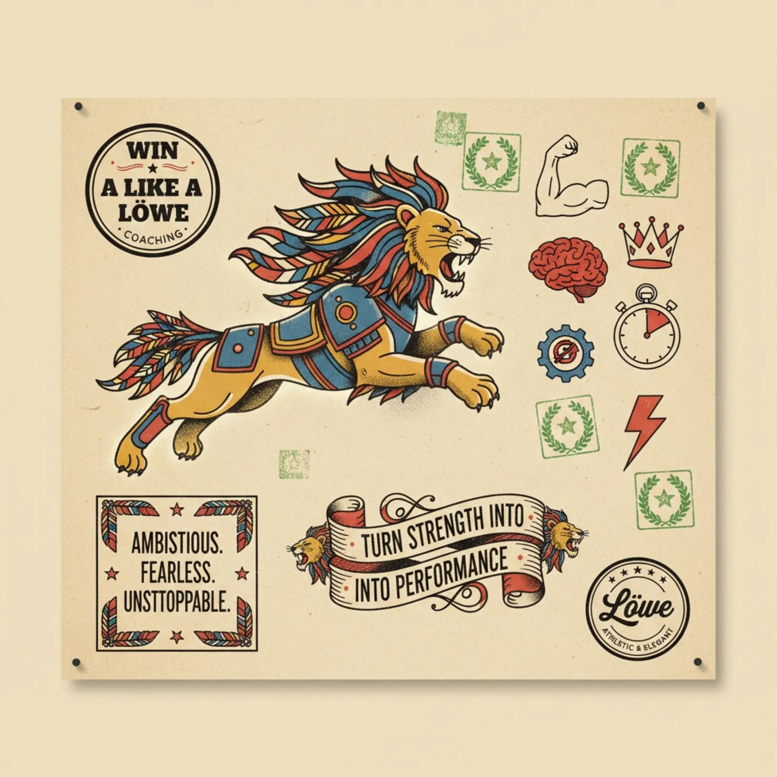 AI-generated lion imagery from the brand moodboard